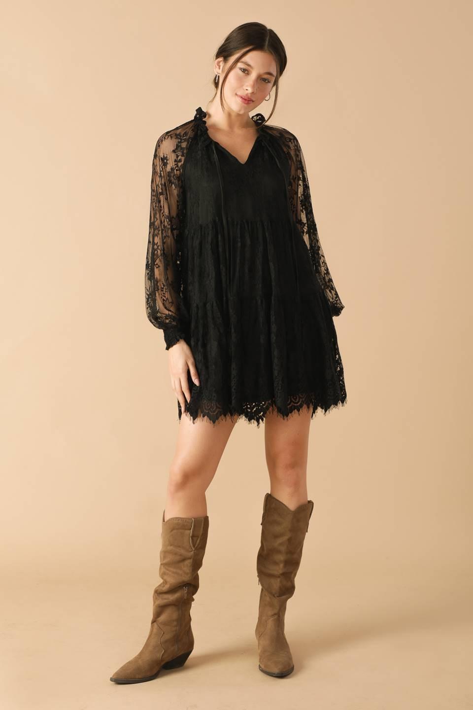 THIS & THAT BLACK WOVEN LACE MINI DRESS - Glamourous Grace