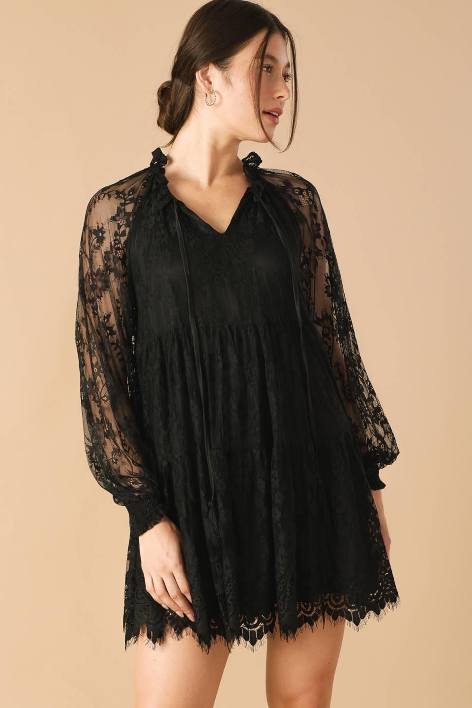THIS & THAT BLACK WOVEN LACE MINI DRESS - Glamourous Grace