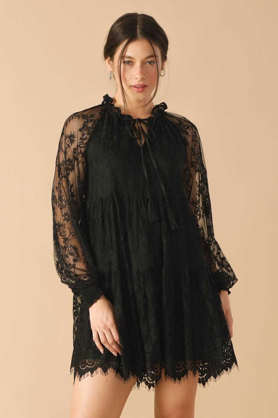 THIS & THAT BLACK WOVEN LACE MINI DRESS - Glamourous Grace