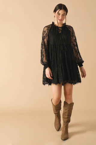 THIS & THAT BLACK WOVEN LACE MINI DRESS - Glamourous Grace