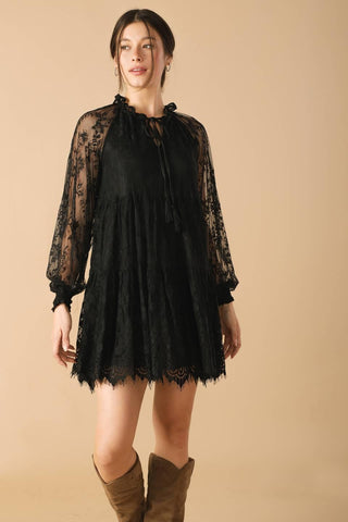THIS & THAT BLACK WOVEN LACE MINI DRESS - Glamourous Grace