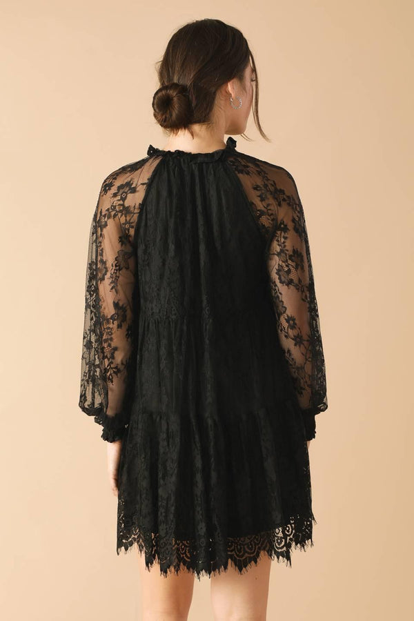 THIS & THAT BLACK WOVEN LACE MINI DRESS - Glamourous Grace