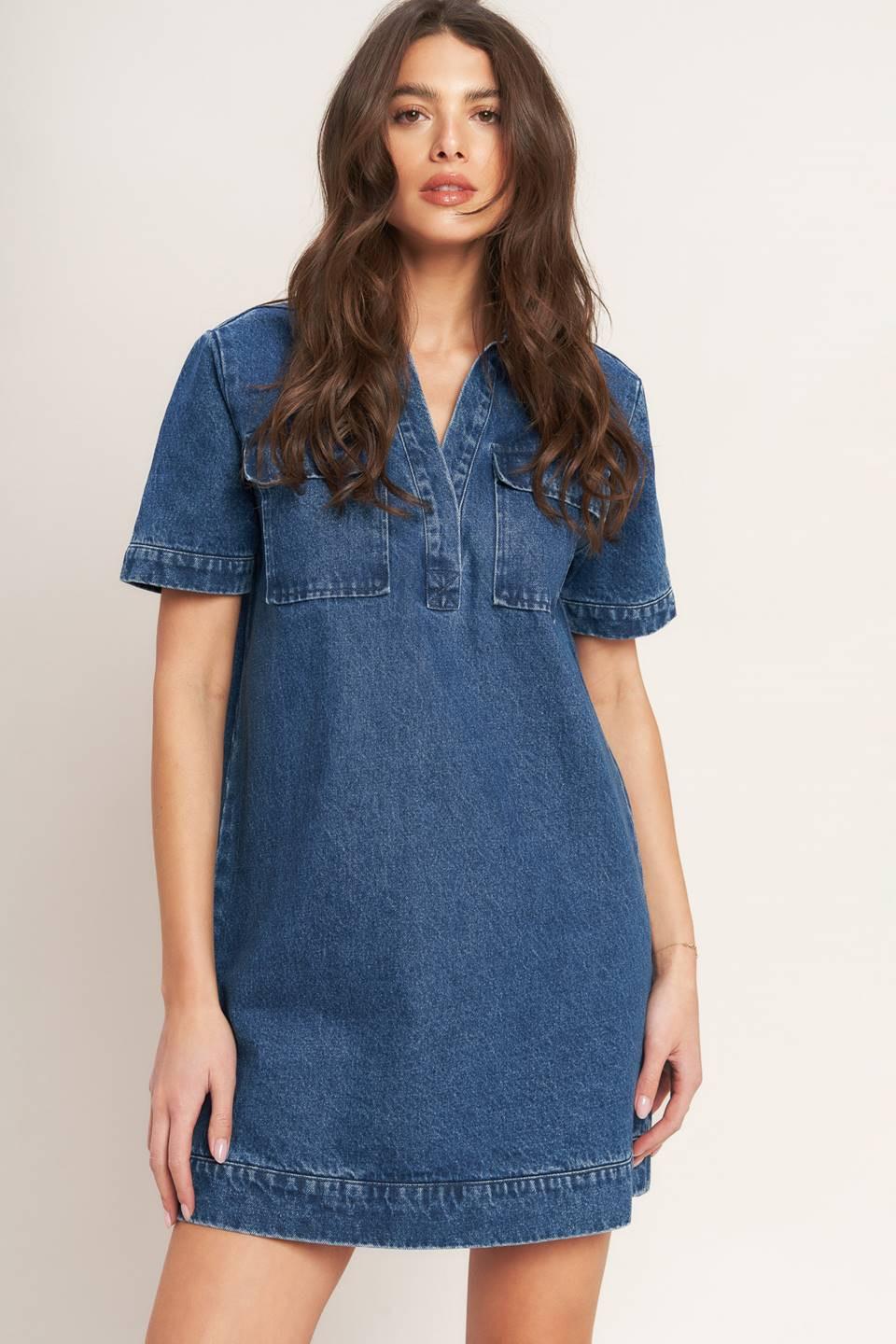 BLUE CANVAS DENIM MINI DRESS - Glamourous Grace