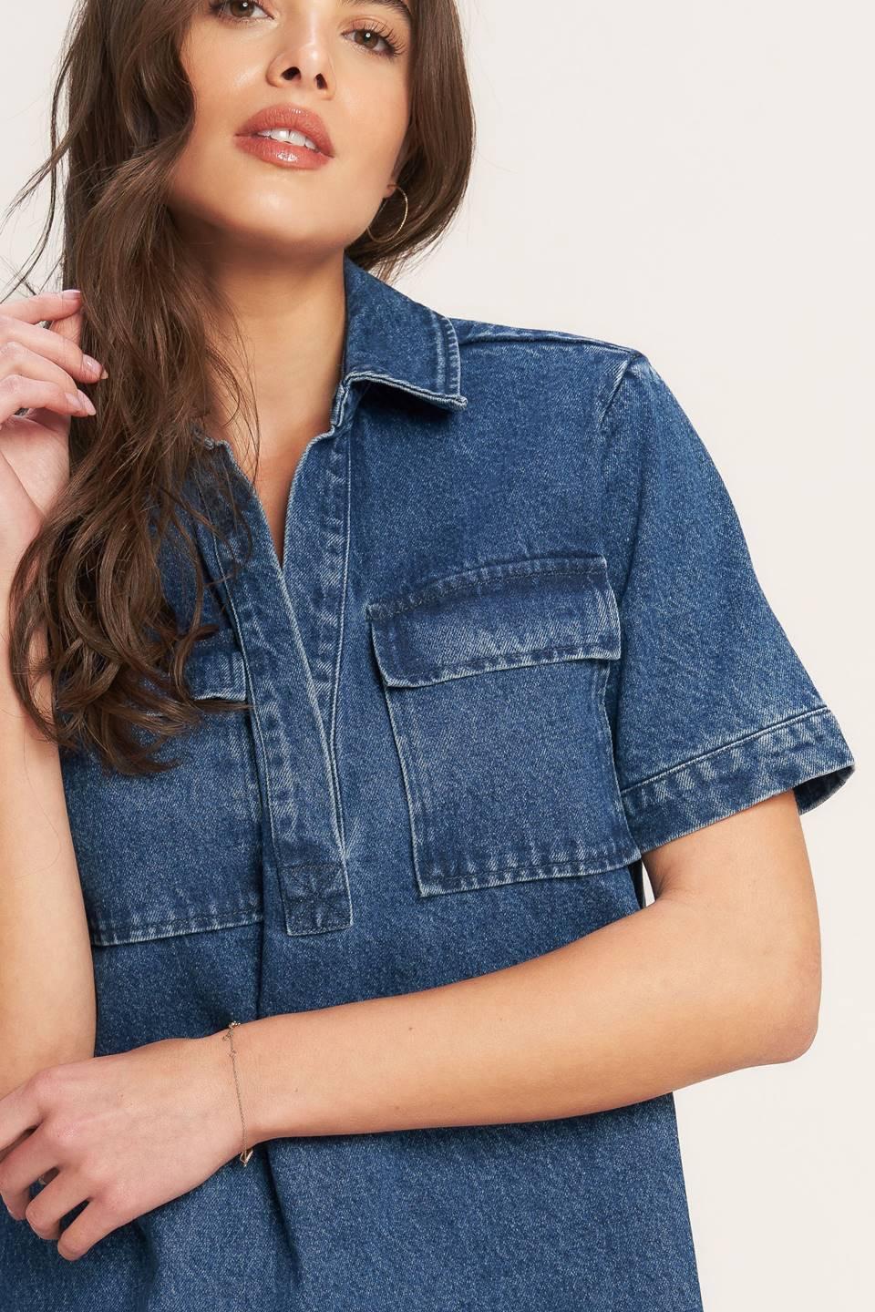 BLUE CANVAS DENIM MINI DRESS - Glamourous Grace
