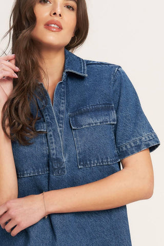 BLUE CANVAS DENIM MINI DRESS - Glamourous Grace