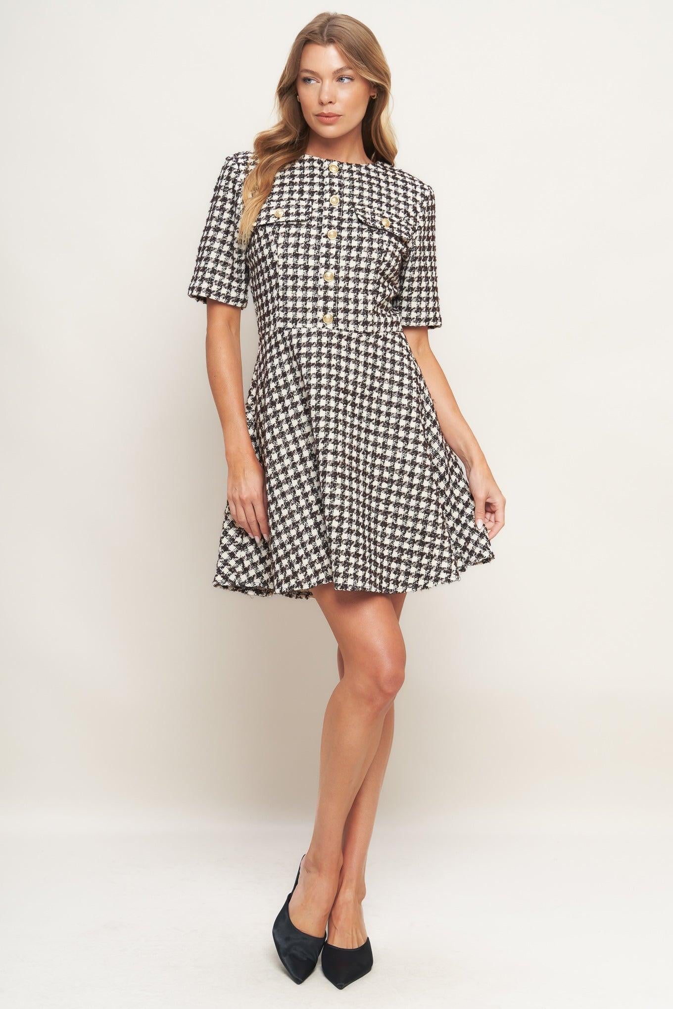 ELEGANT CHECK TWEED MINI DRESS - Glamourous Grace