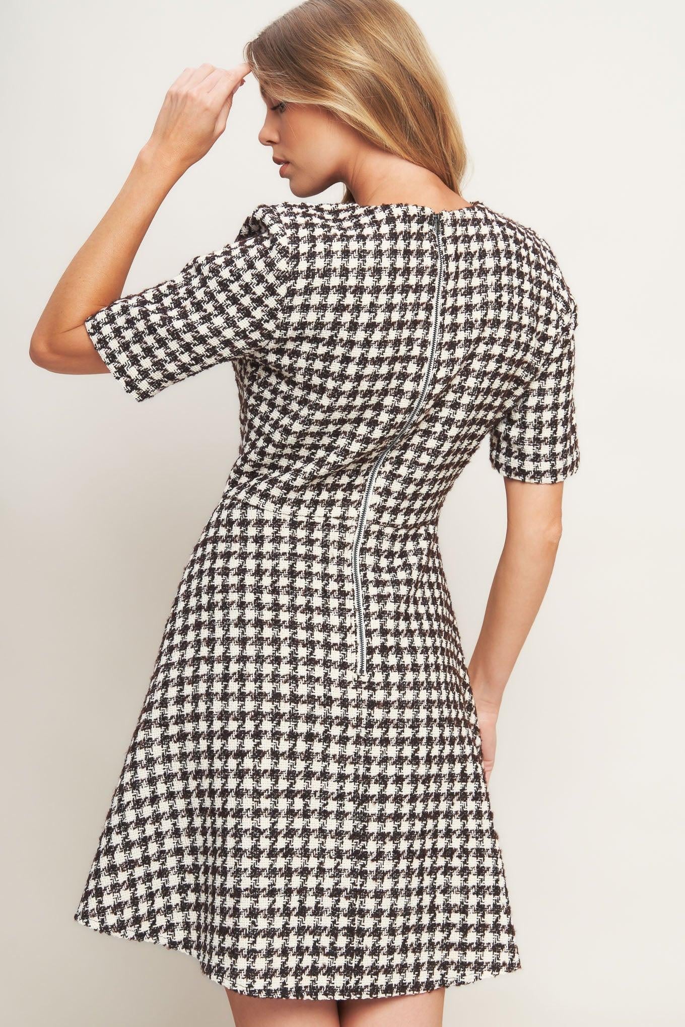 ELEGANT CHECK TWEED MINI DRESS - Glamourous Grace