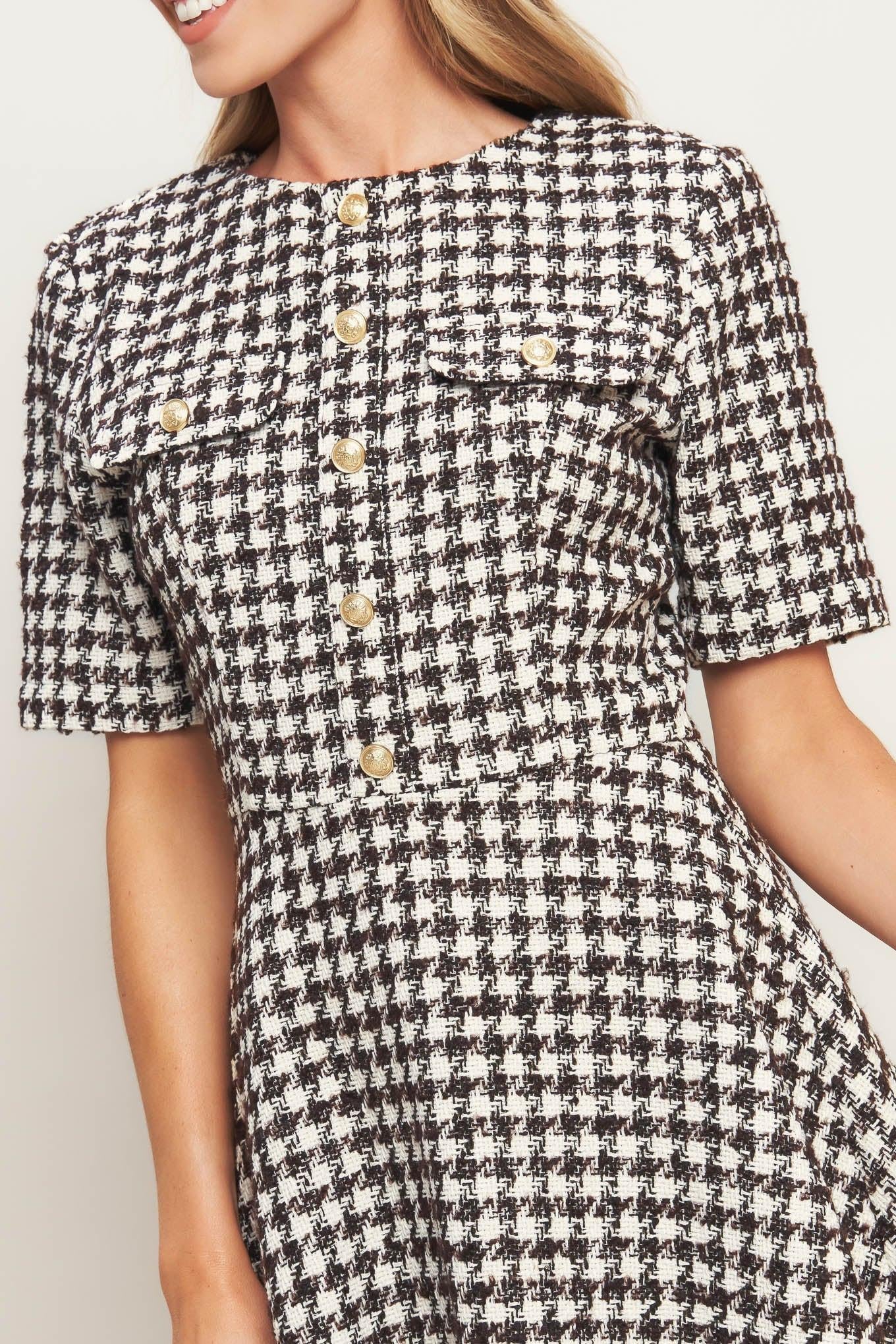 ELEGANT CHECK TWEED MINI DRESS - Glamourous Grace