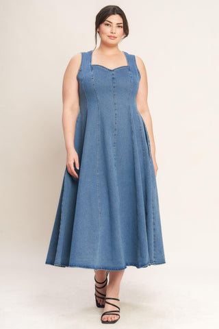 STARS AHEAD DENIM MIDI DRESS - Glamourous Grace