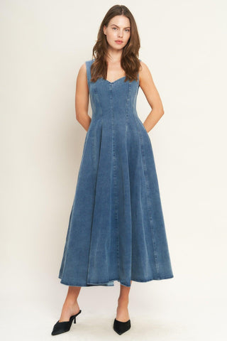 STARS AHEAD DENIM MIDI DRESS - Glamourous Grace