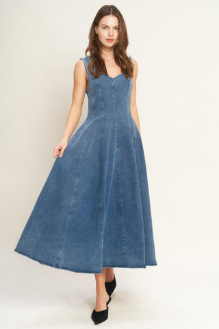 STARS AHEAD DENIM MIDI DRESS - Glamourous Grace