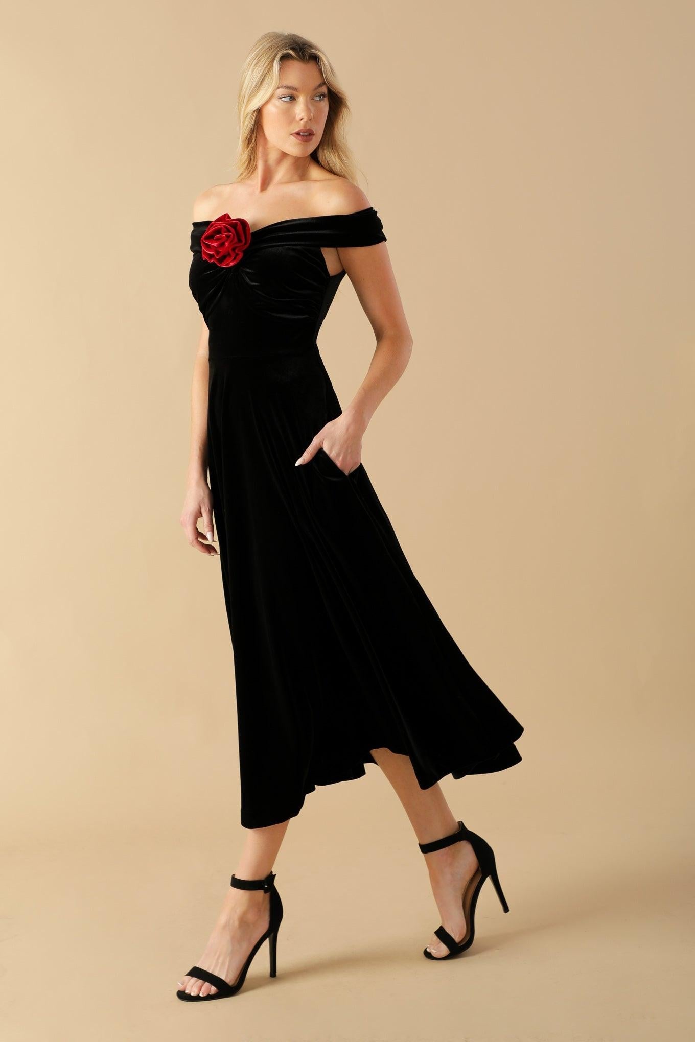 BE THERE FOR YOU VELVET MIDI DRESS - Glamourous Grace