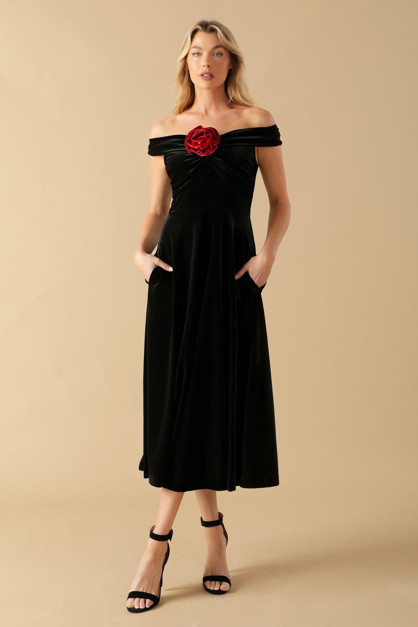 BE THERE FOR YOU VELVET MIDI DRESS - Glamourous Grace