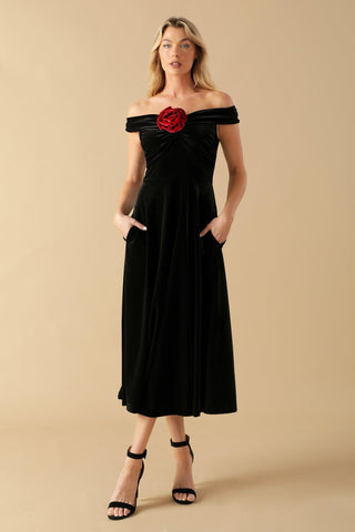 BE THERE FOR YOU VELVET MIDI DRESS - Glamourous Grace