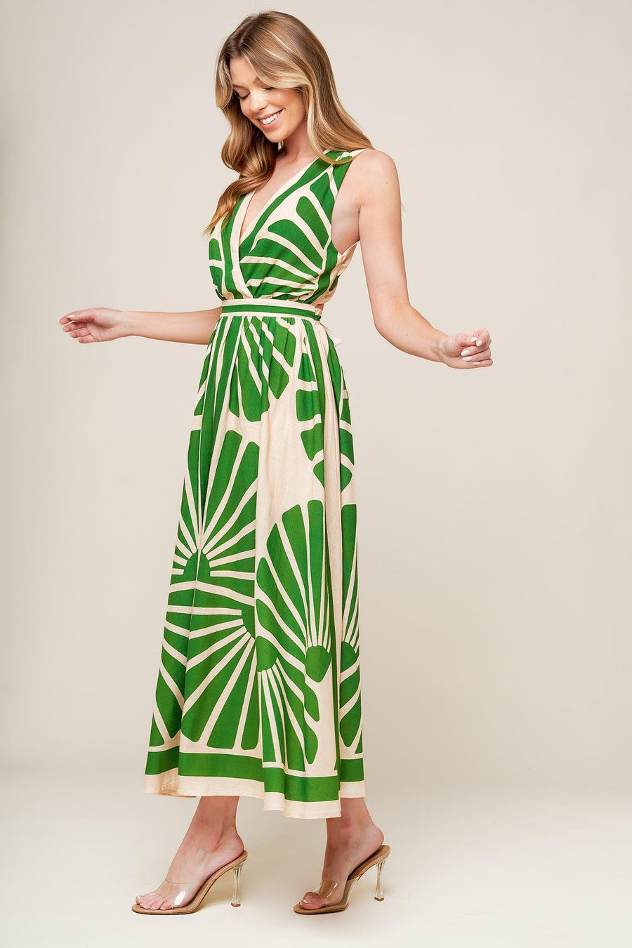 SWEPT ME OFF MY FEET GREEN WOVEN MIDI DRESS - Glamourous Grace