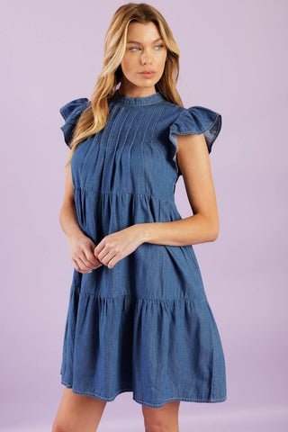 MATCH MY ENERGY WOVEN CHAMBRAY MINI DRESS - Glamourous Grace
