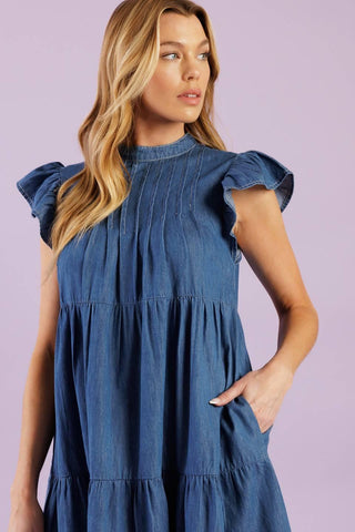 MATCH MY ENERGY WOVEN CHAMBRAY MINI DRESS - Glamourous Grace