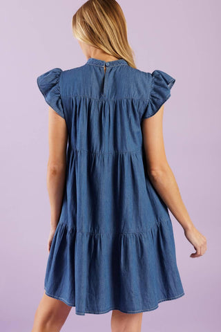 MATCH MY ENERGY WOVEN CHAMBRAY MINI DRESS - Glamourous Grace