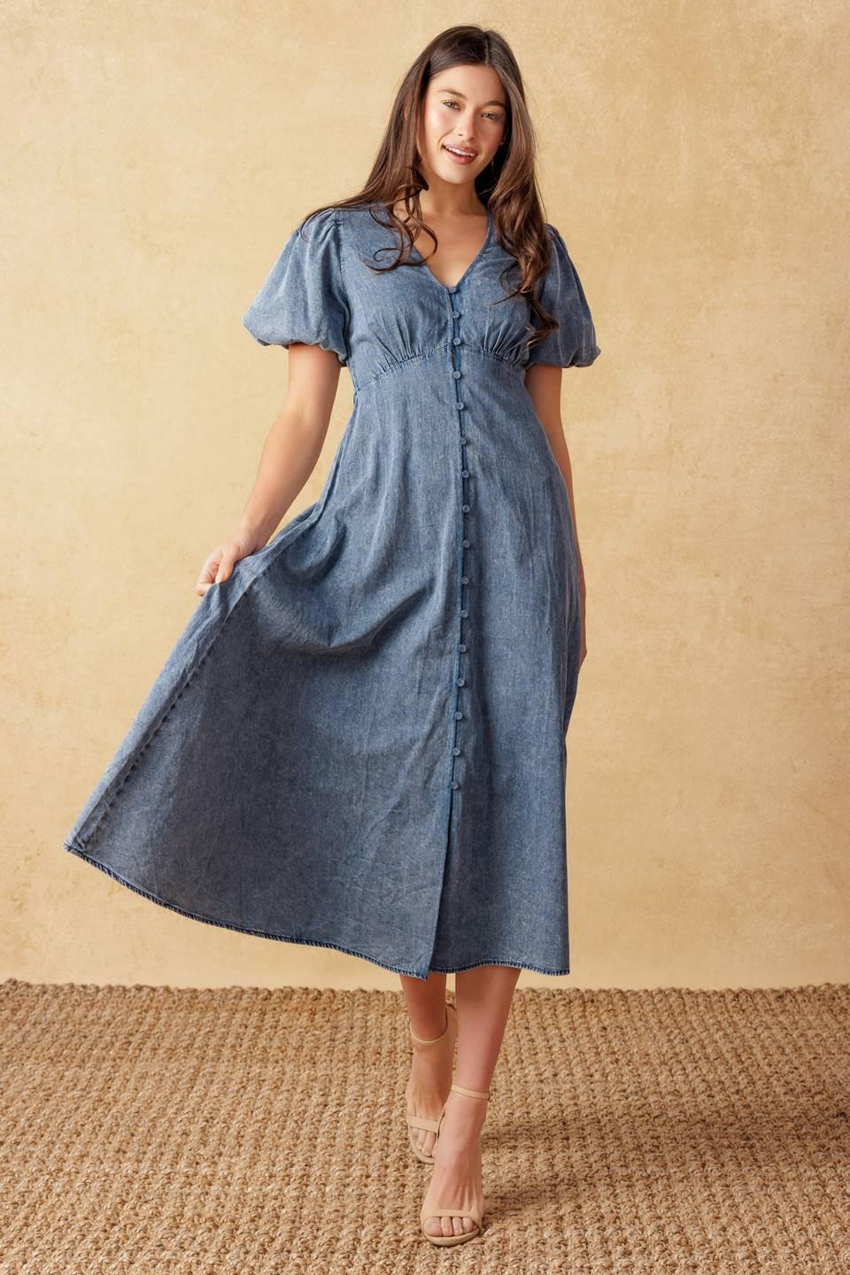 FOREVER MINE LIGHT WEIGHT DENIM MIDI DRESS - Glamourous Grace