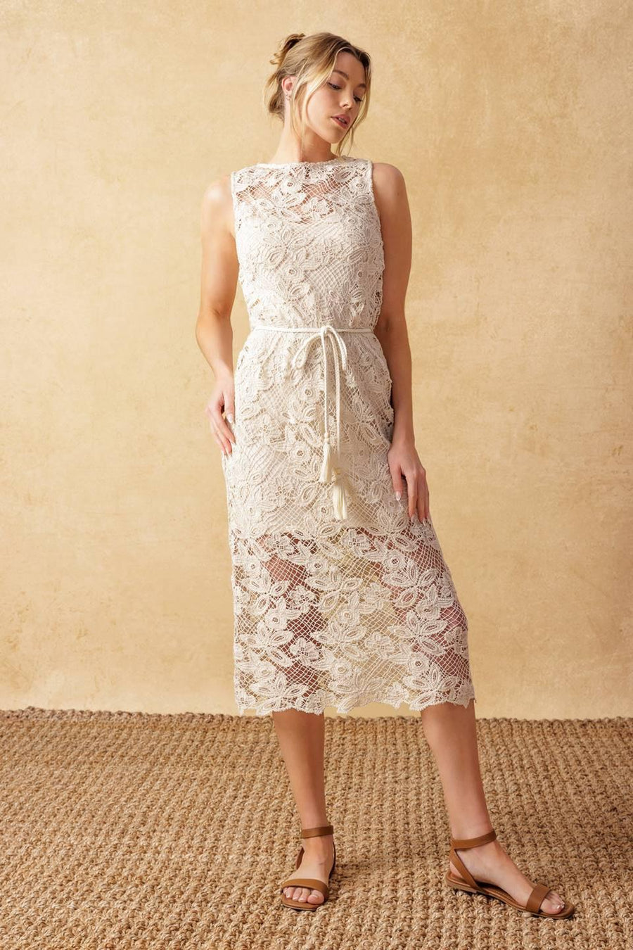 TIMELESS TREASURES LACE WOVEN MIDI DRESS - Glamourous Grace