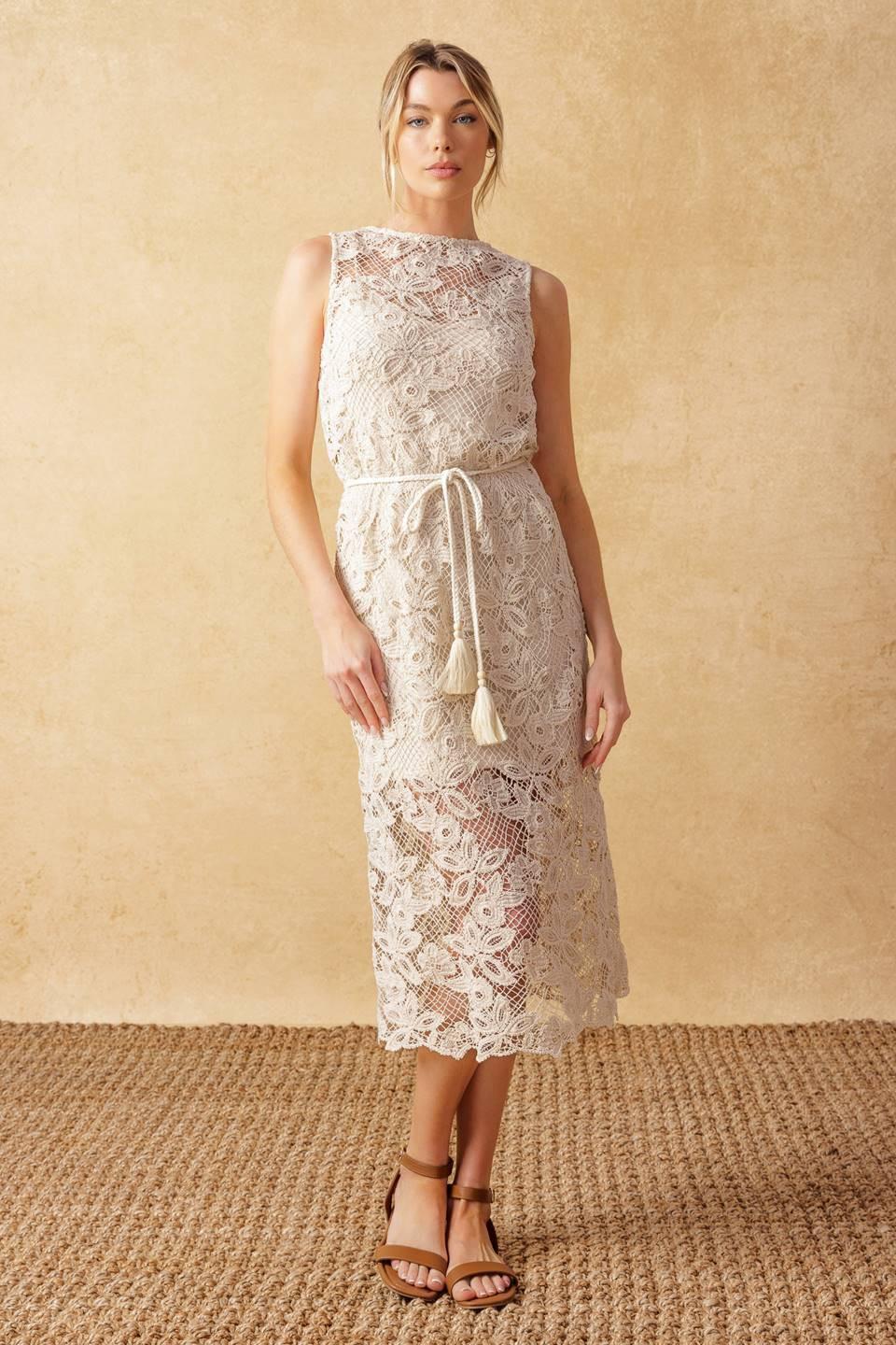 TIMELESS TREASURES LACE WOVEN MIDI DRESS - Glamourous Grace