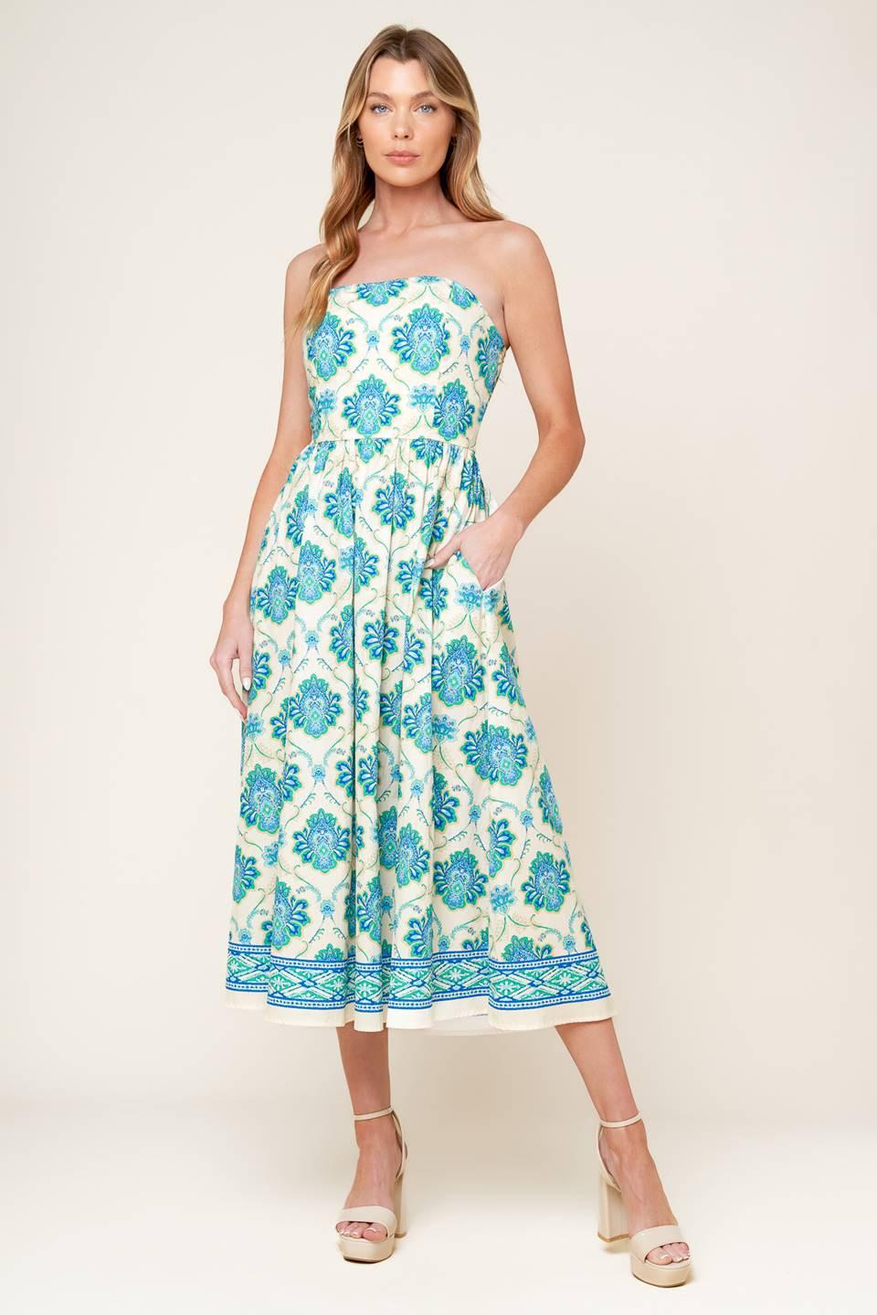 THRIVING POISE WOVEN MIDI DRESS - Glamourous Grace
