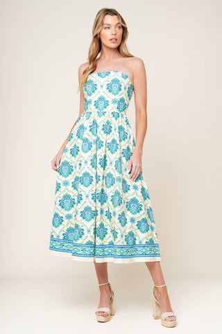 THRIVING POISE WOVEN MIDI DRESS - Glamourous Grace