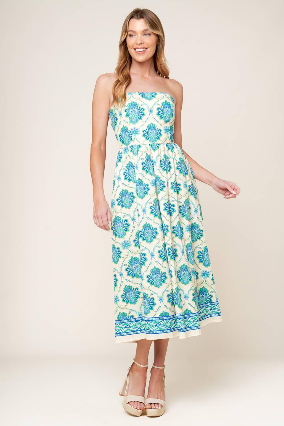 THRIVING POISE WOVEN MIDI DRESS - Glamourous Grace