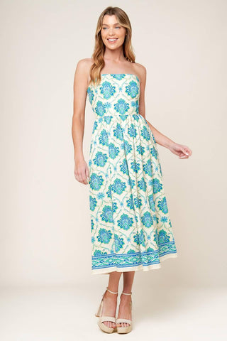 THRIVING POISE WOVEN MIDI DRESS - Glamourous Grace