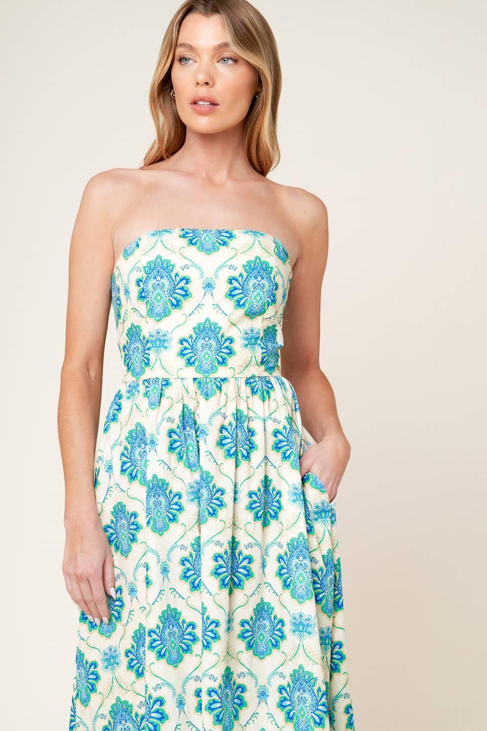 THRIVING POISE WOVEN MIDI DRESS - Glamourous Grace