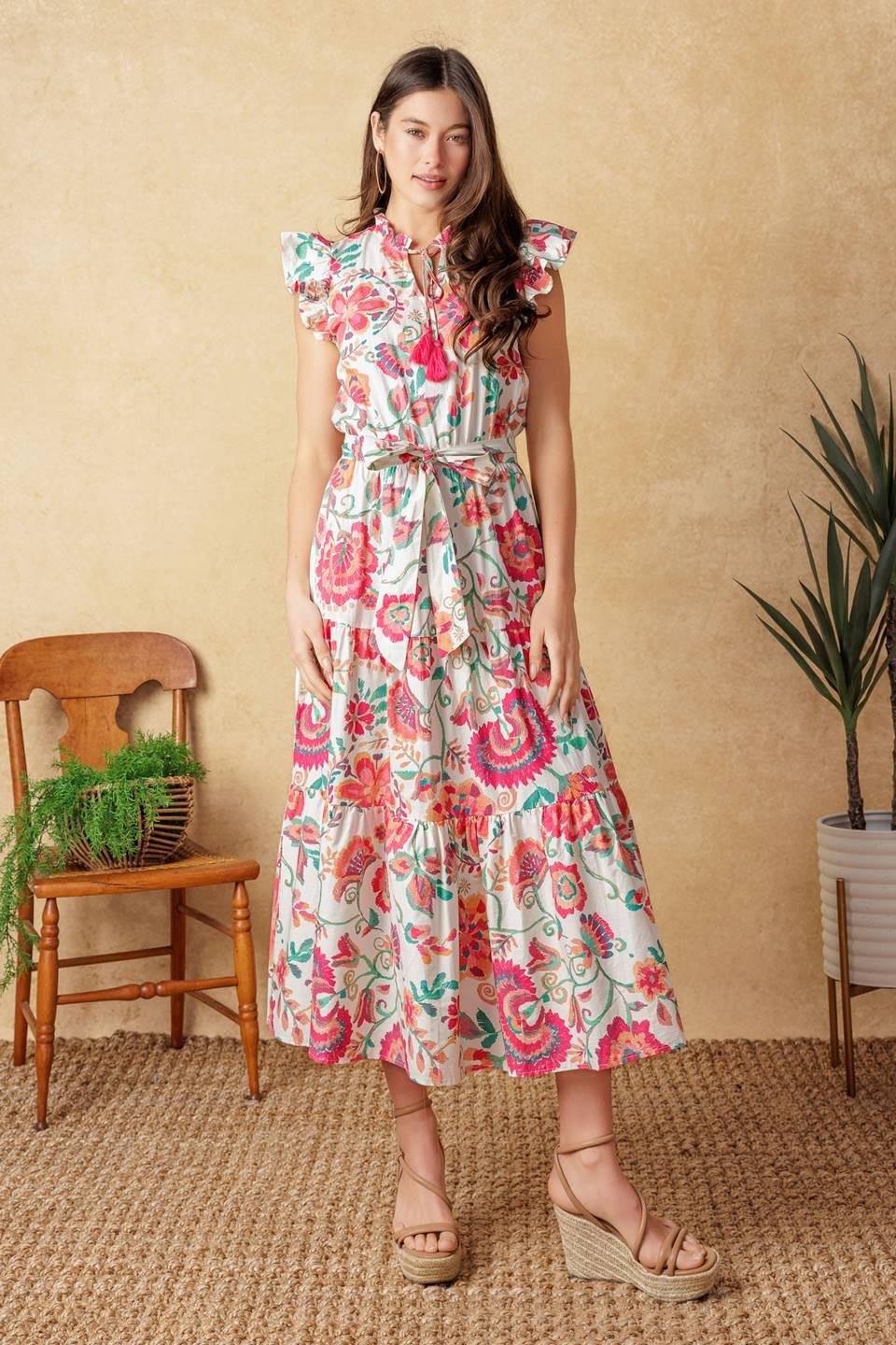 BRIGHT MOMENTS WOVEN MIDI DRESS - Glamourous Grace