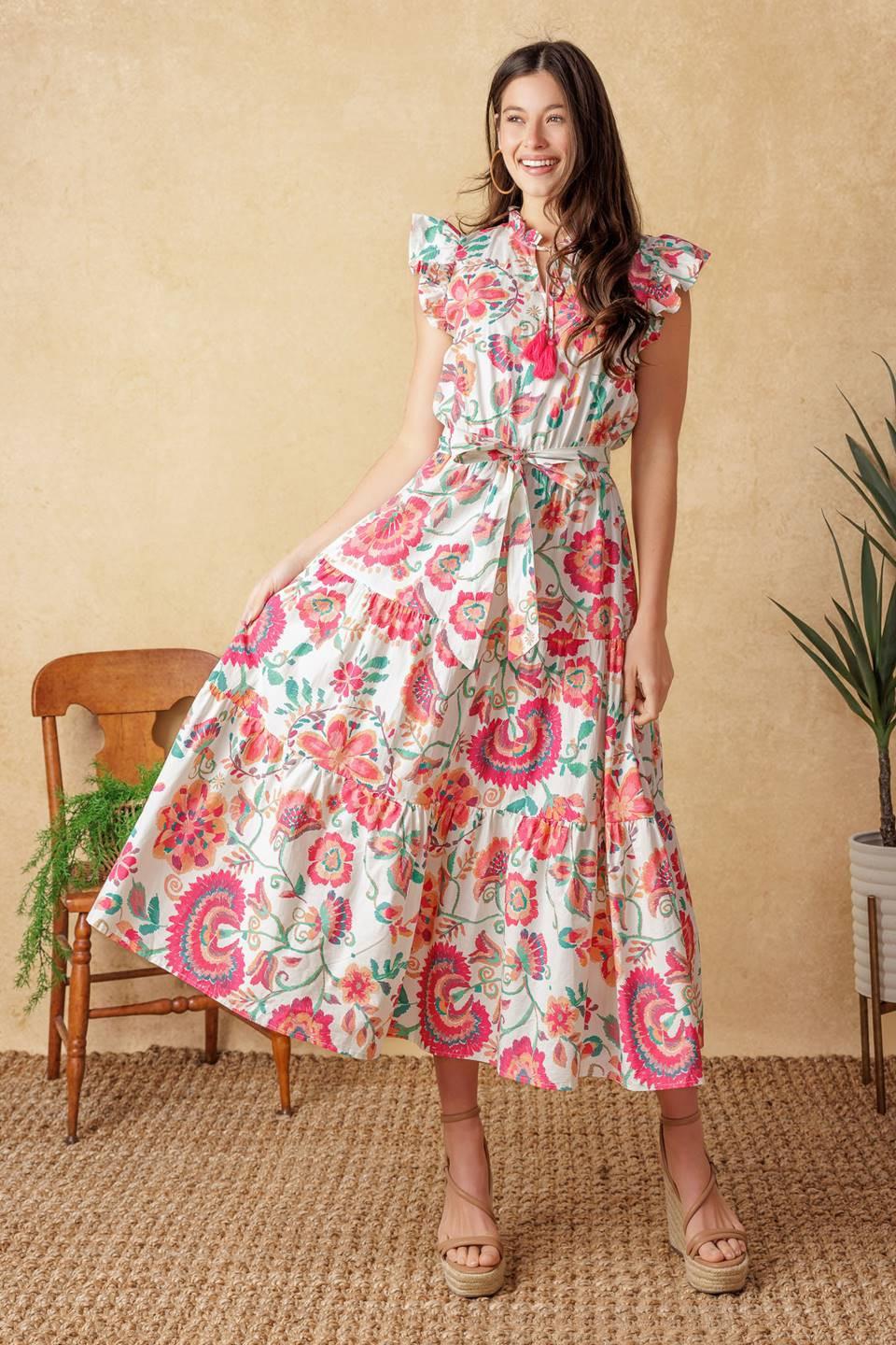 BRIGHT MOMENTS WOVEN MIDI DRESS - Glamourous Grace