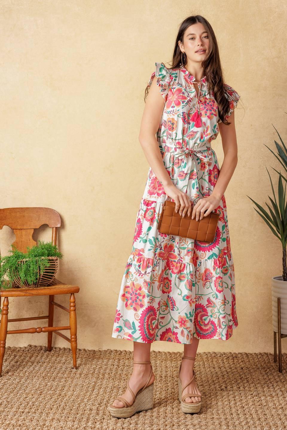 BRIGHT MOMENTS WOVEN MIDI DRESS - Glamourous Grace