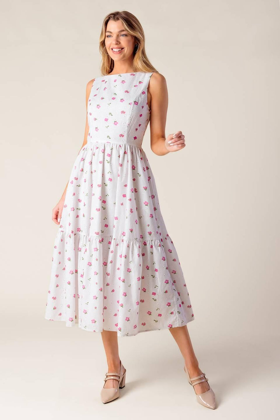 THENA GARDEN PARTY WOVEN EYELET MIDI DRESS - Glamourous Grace