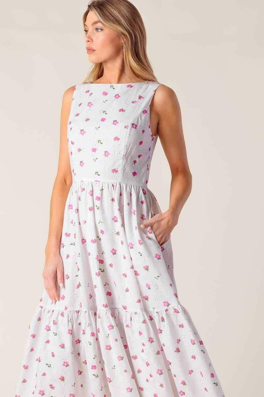THENA GARDEN PARTY WOVEN EYELET MIDI DRESS - Glamourous Grace