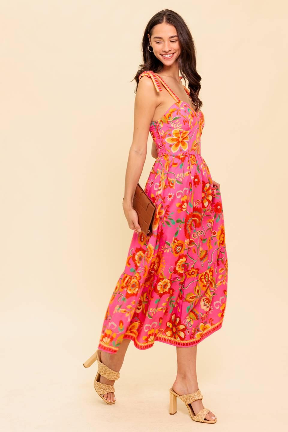 GARDEN GATHERING PINK WOVEN MIDI DRESS - Glamourous Grace