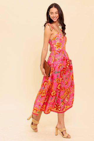 GARDEN GATHERING PINK WOVEN MIDI DRESS - Glamourous Grace