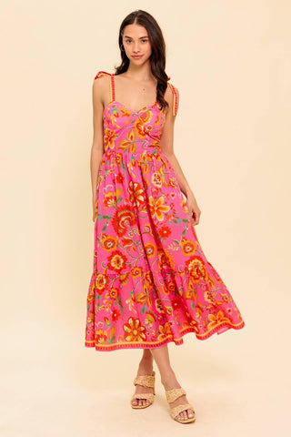 GARDEN GATHERING PINK WOVEN MIDI DRESS - Glamourous Grace