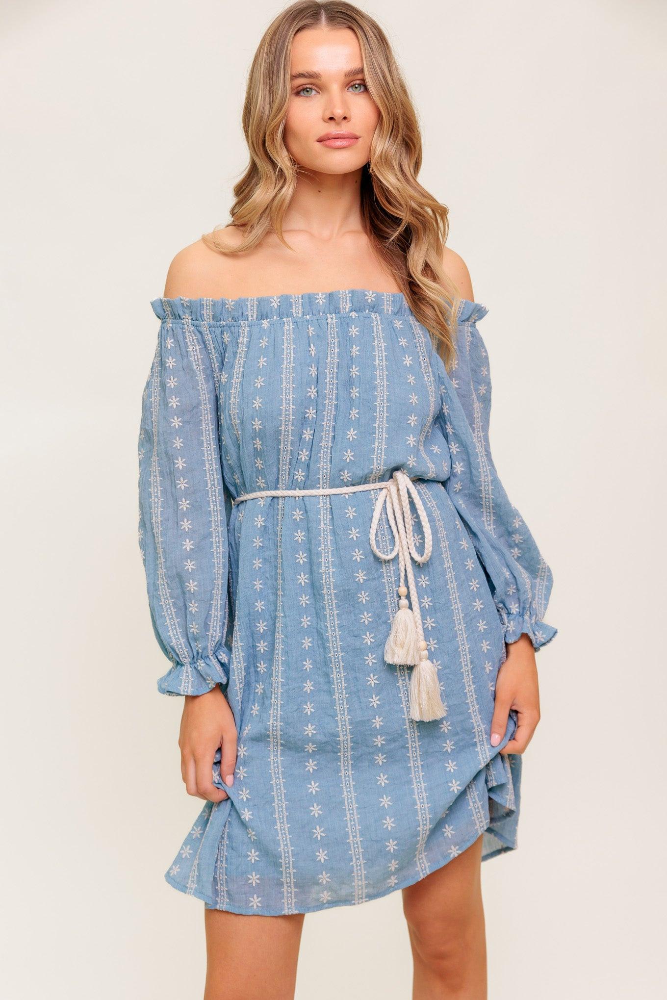 NO MORE CLOUDY SKIES WOVEN MINI DRESS - Glamourous Grace