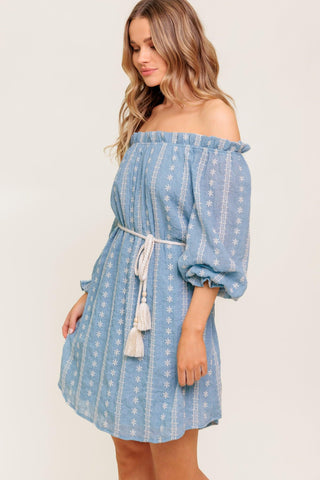 NO MORE CLOUDY SKIES WOVEN MINI DRESS - Glamourous Grace