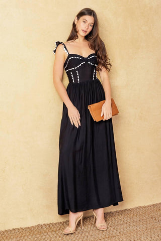LOVELY DARLING BLACK WOVEN MIDI DRESS - Glamourous Grace