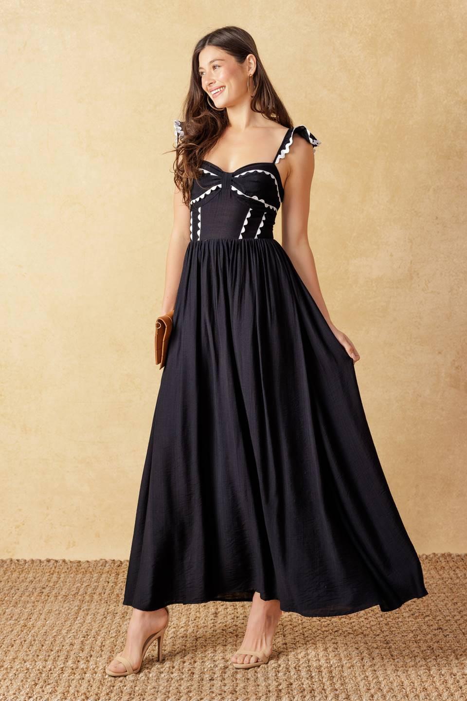 LOVELY DARLING BLACK WOVEN MIDI DRESS - Glamourous Grace