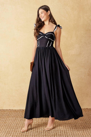 LOVELY DARLING BLACK WOVEN MIDI DRESS - Glamourous Grace