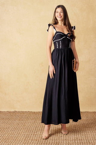 LOVELY DARLING BLACK WOVEN MIDI DRESS - Glamourous Grace