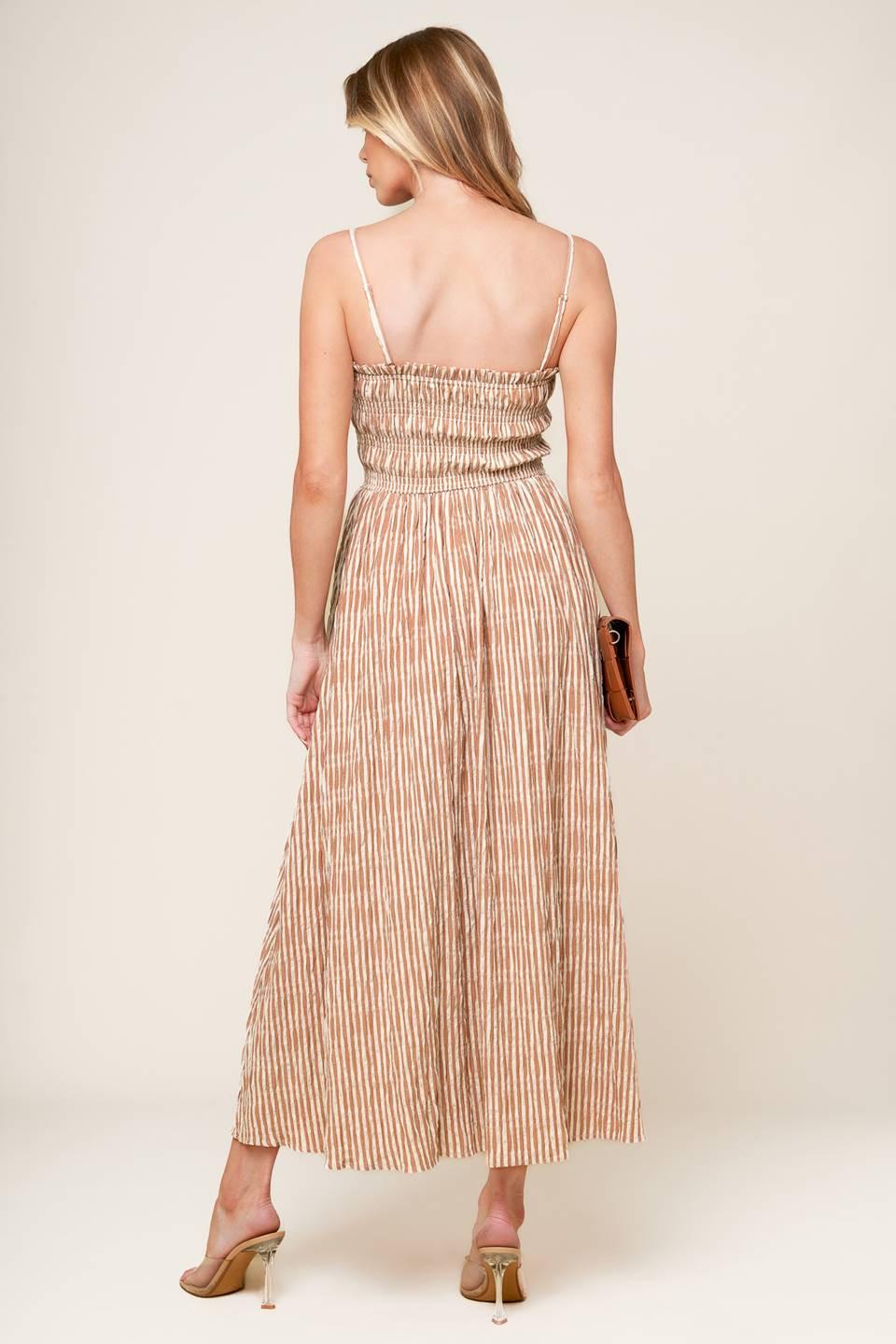 VALHALLA BROWN STRIPED WOVEN MIDI DRESS - Glamourous Grace