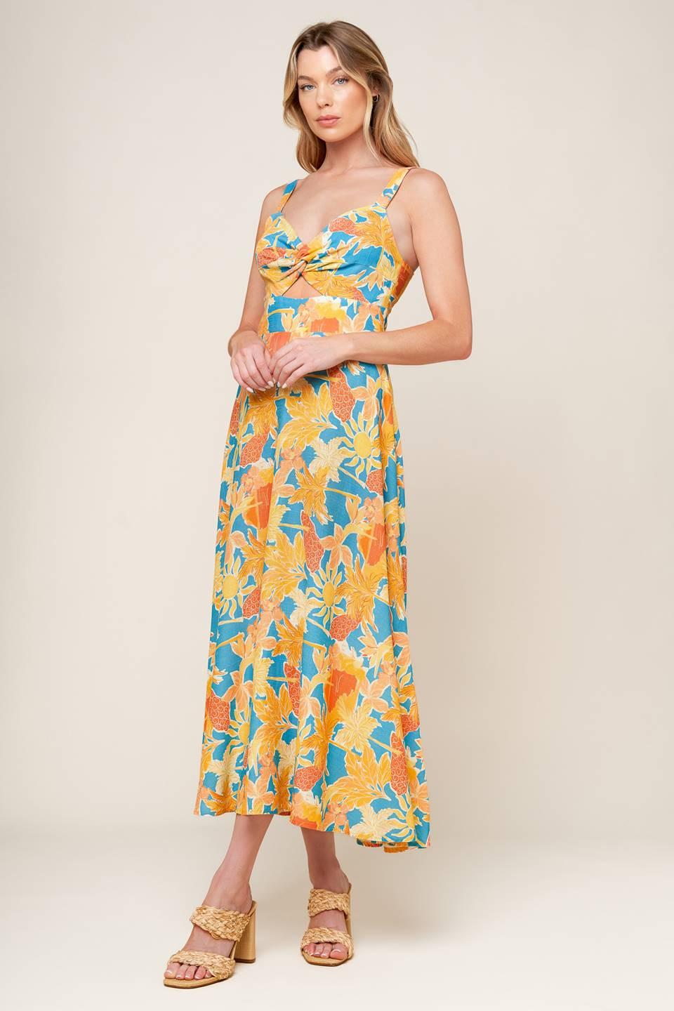 TWIRL ME BLUE WOVEN MIDI DRESS - Glamourous Grace