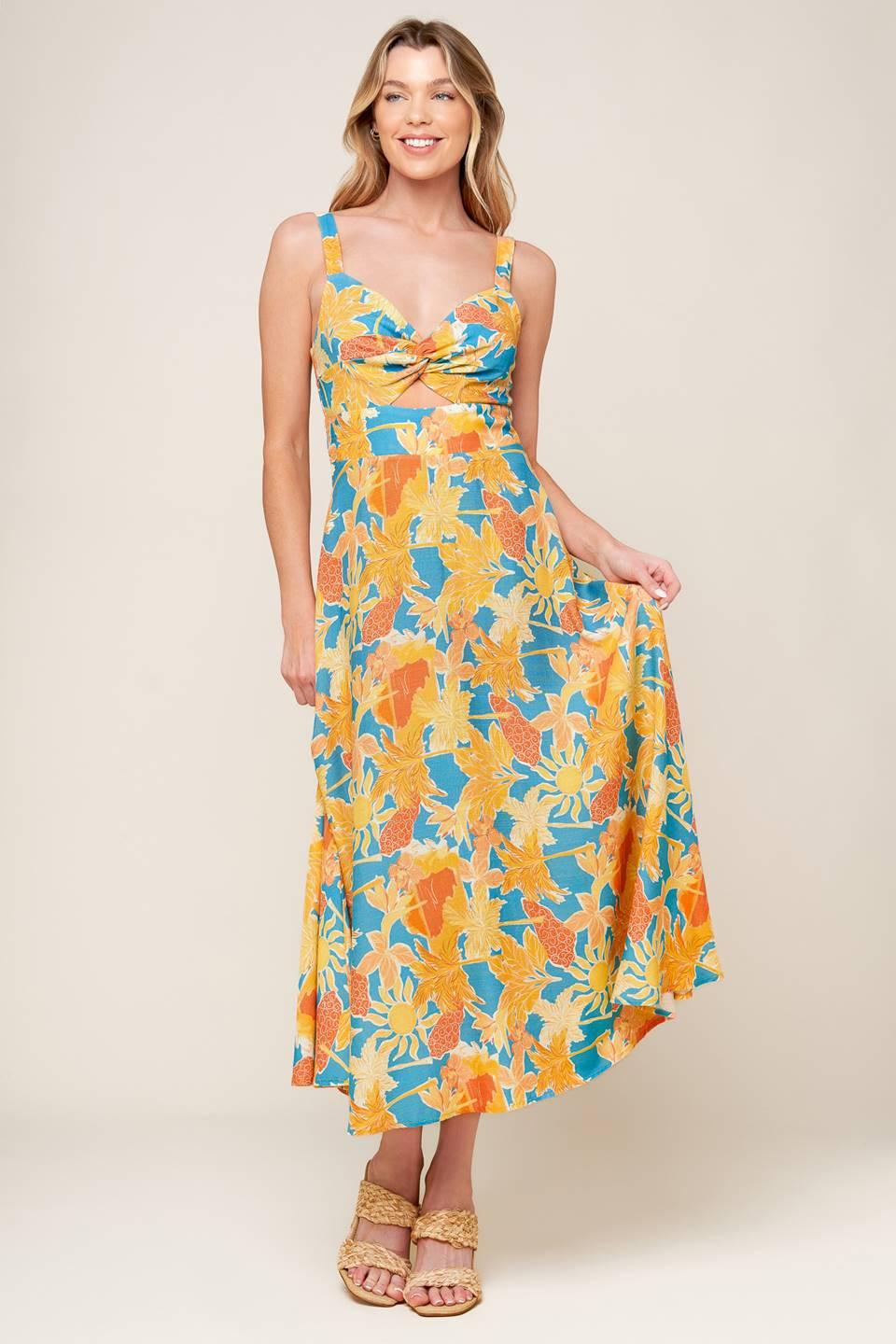 TWIRL ME BLUE WOVEN MIDI DRESS - Glamourous Grace