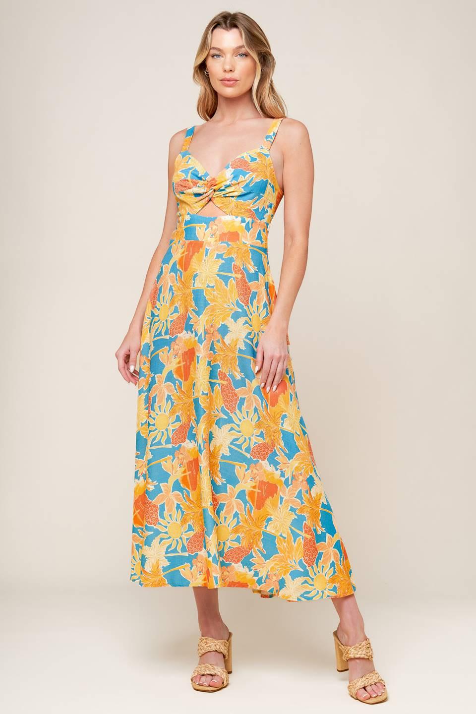 TWIRL ME BLUE WOVEN MIDI DRESS - Glamourous Grace