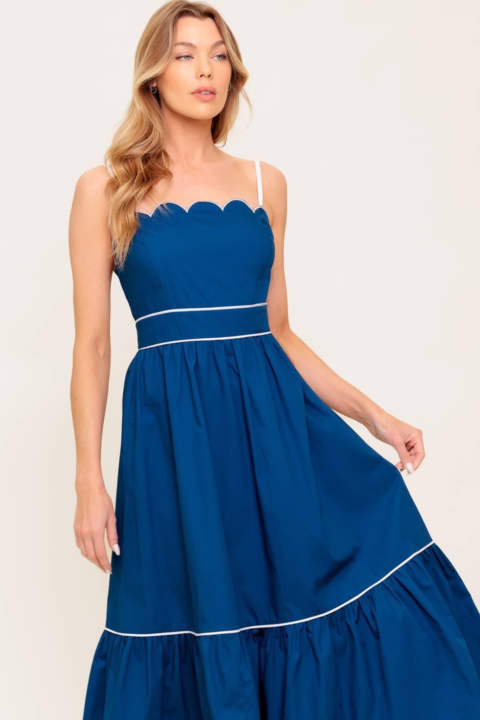 RUSTIC DREAM NAVY WOVEN MIDI DRESS - Glamourous Grace