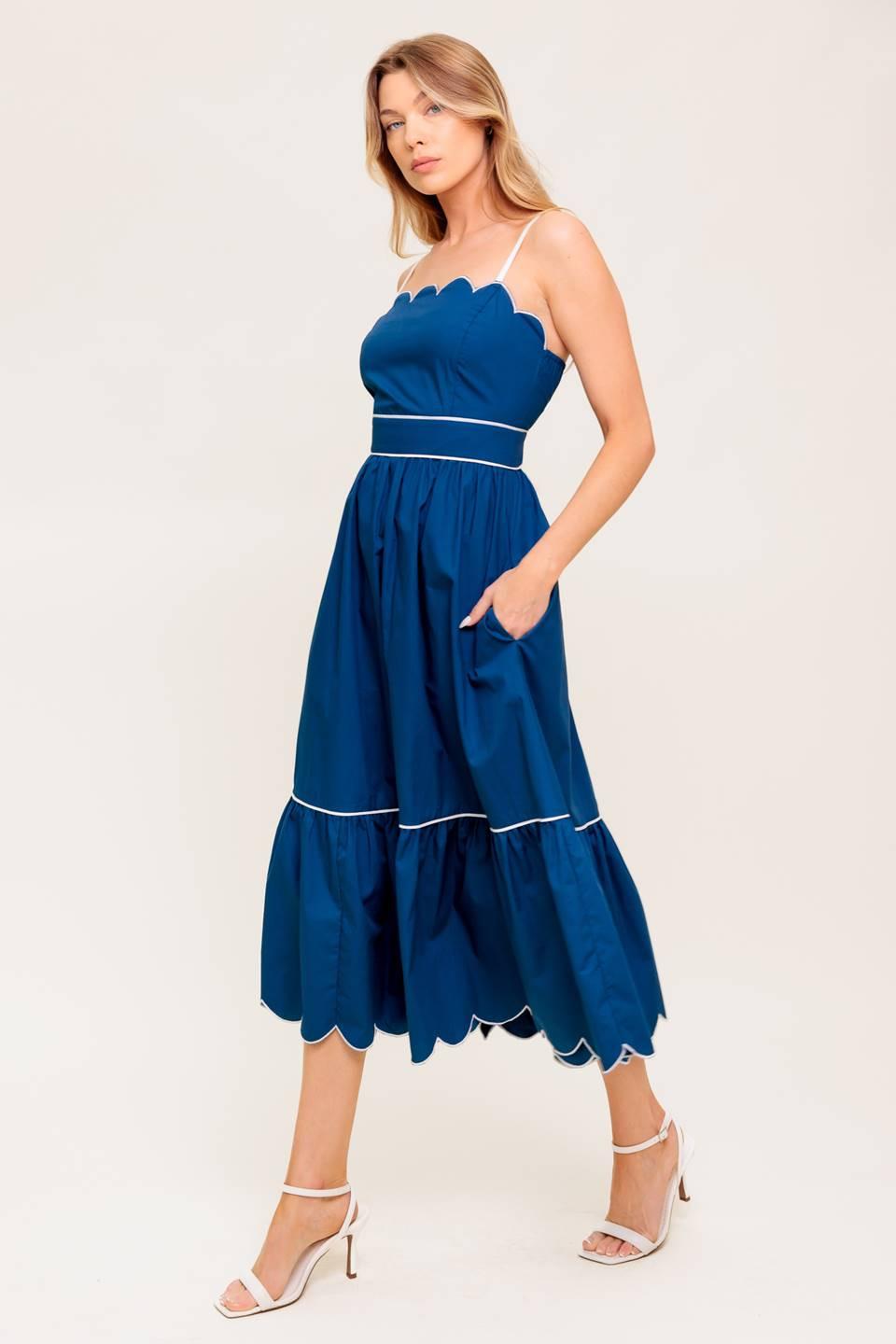 RUSTIC DREAM NAVY WOVEN MIDI DRESS - Glamourous Grace